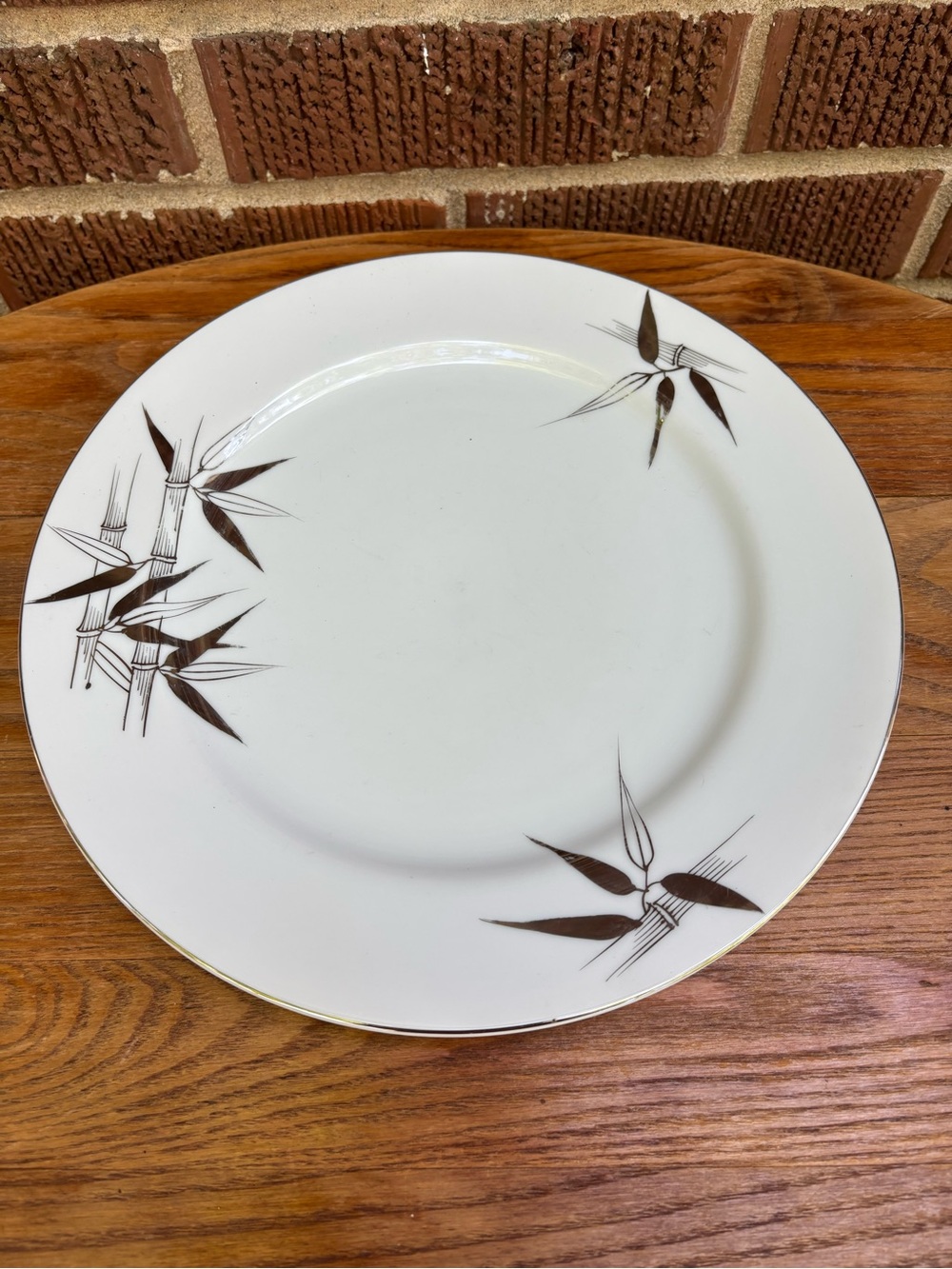 Kutani Vintage China Gray Silver Bamboo Platinum Trim Dinner Plate Japan 1 pc